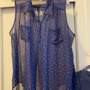 Size XL. Off brand. Sheer navy with red hearts. Adorable! Great condition
